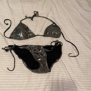 Metallic silver string bikini